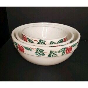 Crock Shop Mixing Bowl Santa Ana Apples & Ivy Rustic Country, 11.75" Heavy Vtg